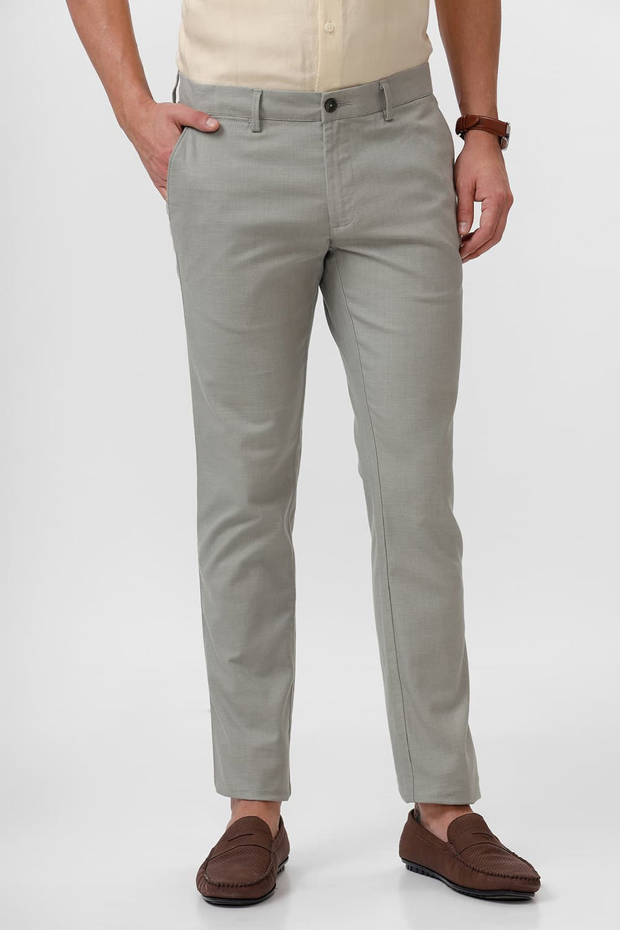 BASICS TAPERED FIT LONDON FOG GREEN COTTON STRETCH DOBBY TROUSER