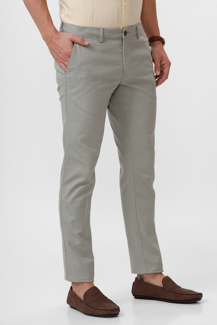 BASICS TAPERED FIT LONDON FOG GREEN COTTON STRETCH DOBBY TROUSER