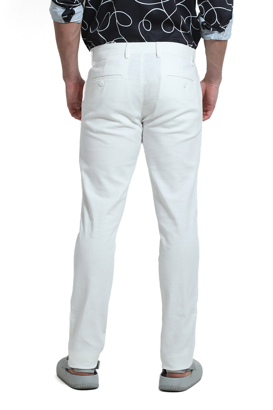 BASICS TAPERED FIT BRIGHT WHITE COTTON STRETCH DOBBY TROUSER