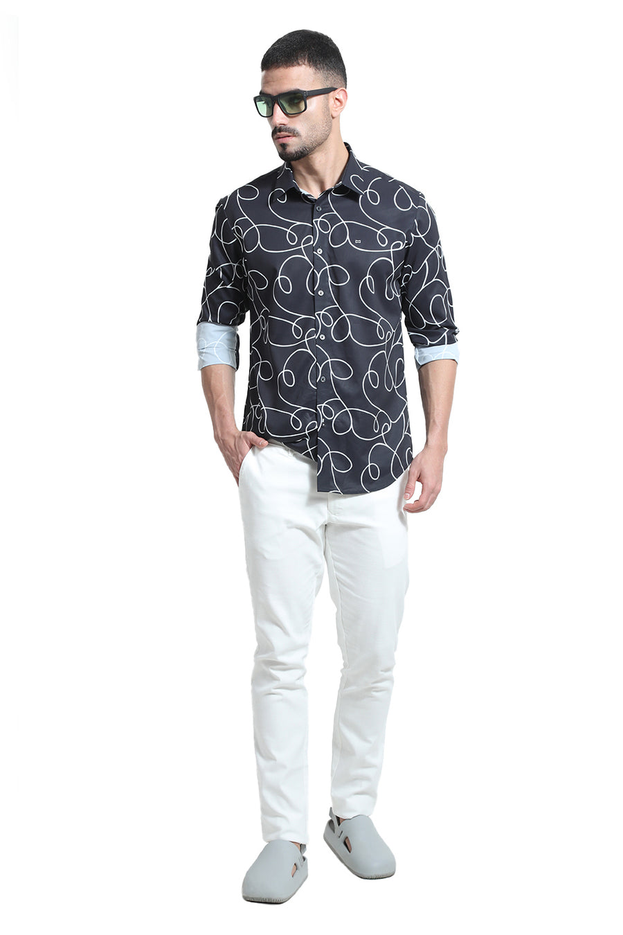 BASICS TAPERED FIT BRIGHT WHITE COTTON STRETCH DOBBY TROUSER