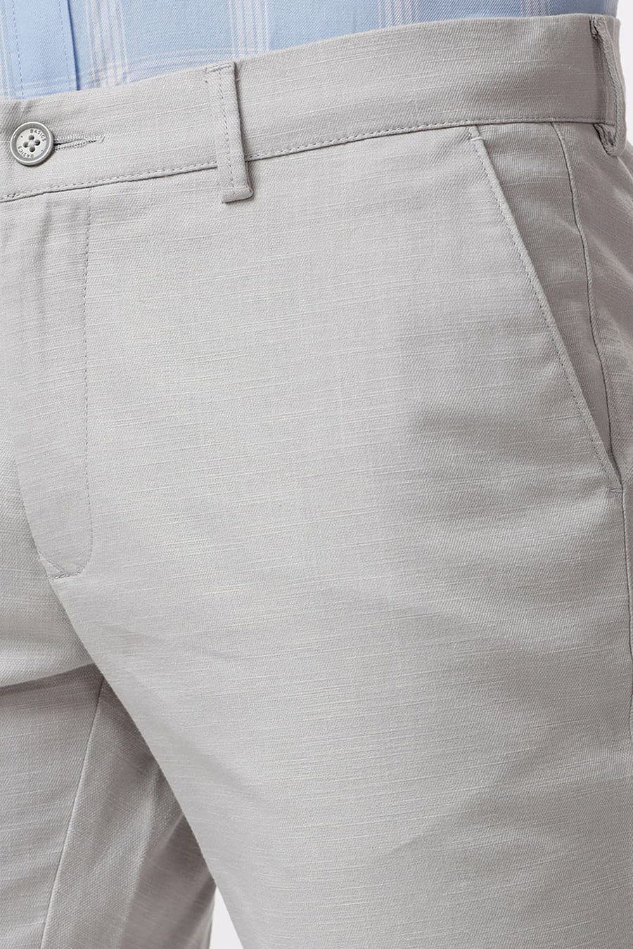 BASICS TAPERED FIT MOONSTRUCK GREY COTTON STRETCH DOBBY TROUSER