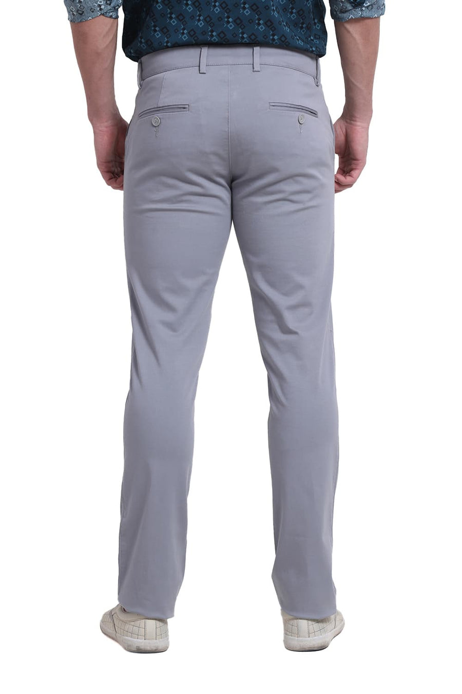 BASICS TAPERED FIT PALOMA GREY COTTON STRETCH DOBBY TROUSER