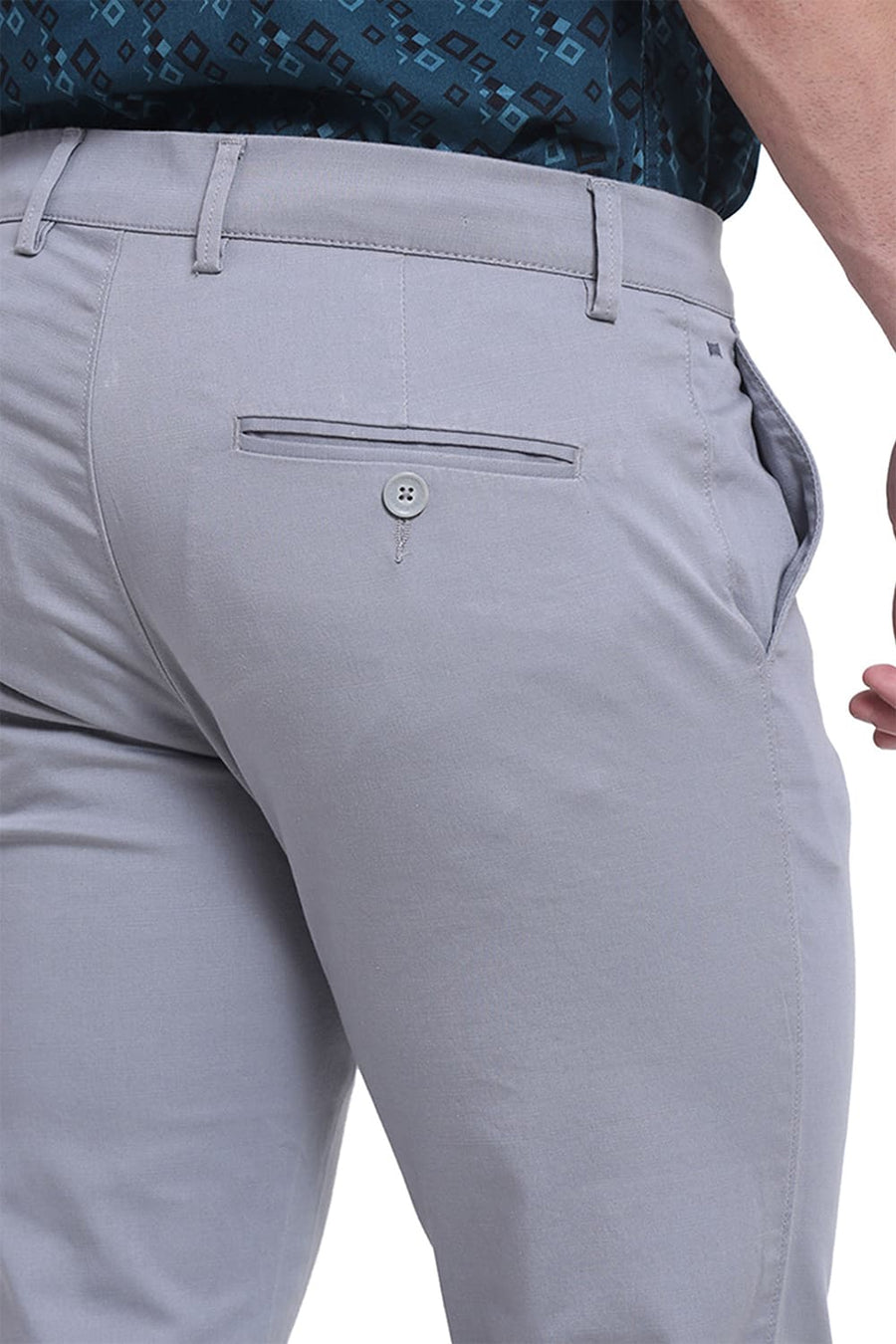 BASICS TAPERED FIT PALOMA GREY COTTON STRETCH DOBBY TROUSER