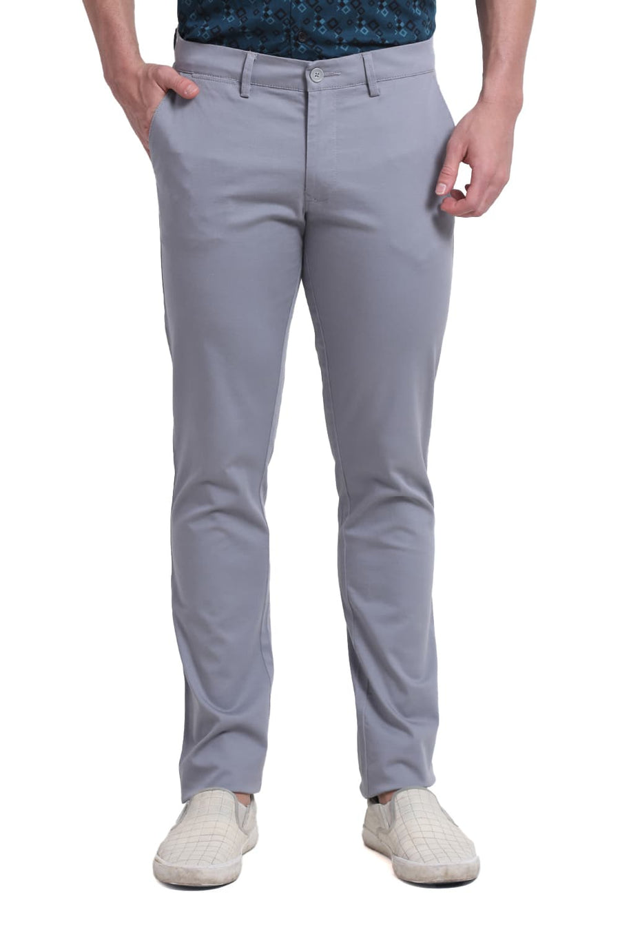BASICS TAPERED FIT PALOMA GREY COTTON STRETCH DOBBY TROUSER