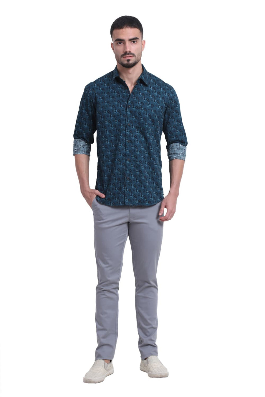 BASICS TAPERED FIT PALOMA GREY COTTON STRETCH DOBBY TROUSER