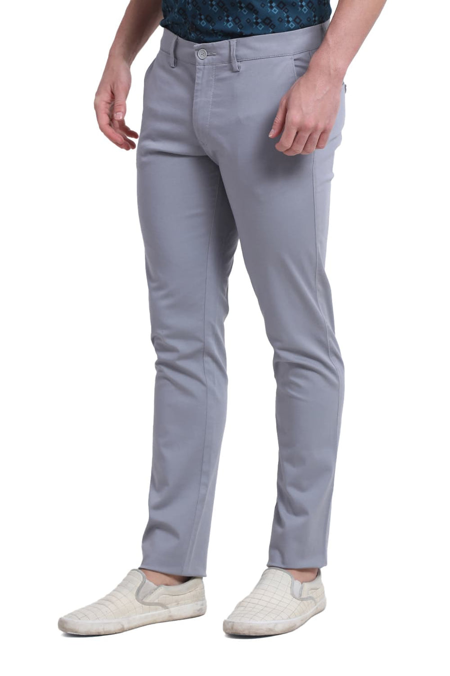 BASICS TAPERED FIT PALOMA GREY COTTON STRETCH DOBBY TROUSER