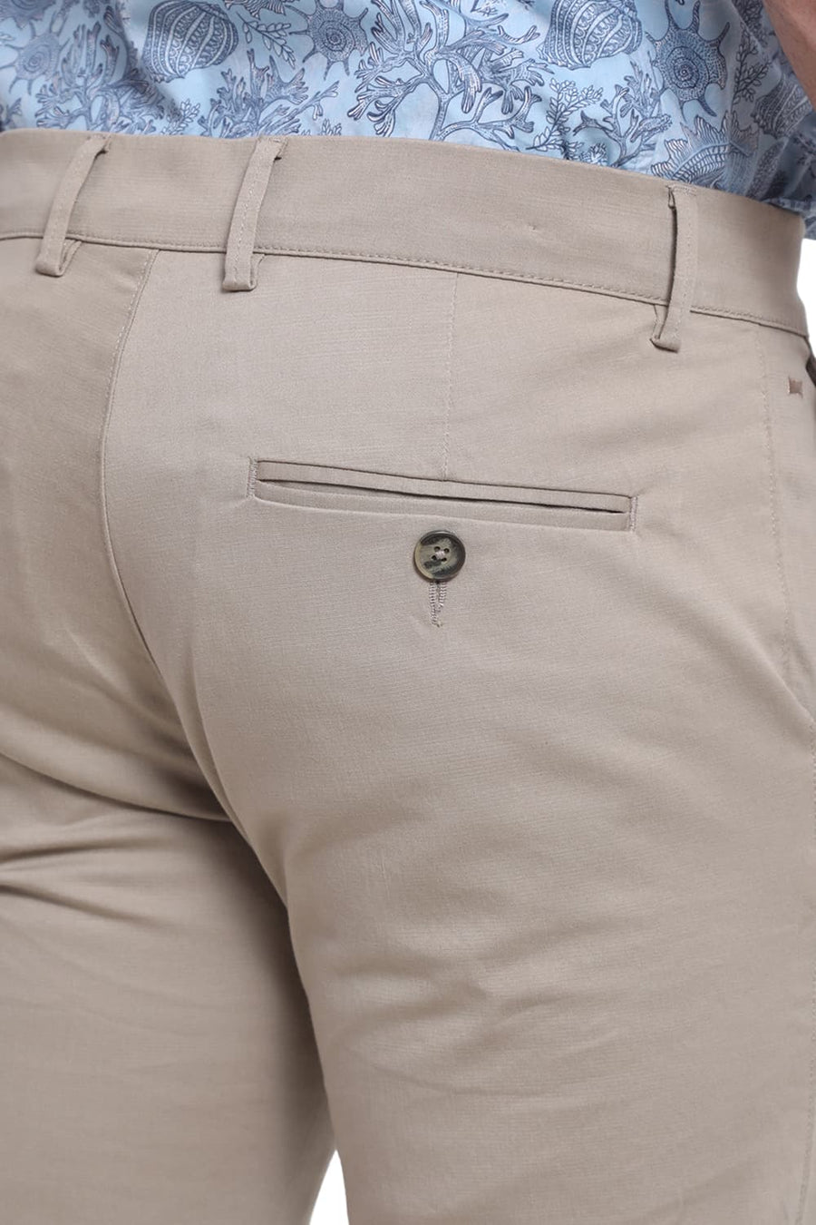 BASICS TAPERED FIT SILVER MINK KHAKI COTTON STRETCH DOBBY TROUSER