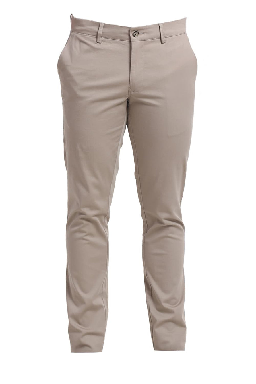 BASICS TAPERED FIT SILVER MINK KHAKI COTTON STRETCH DOBBY TROUSER