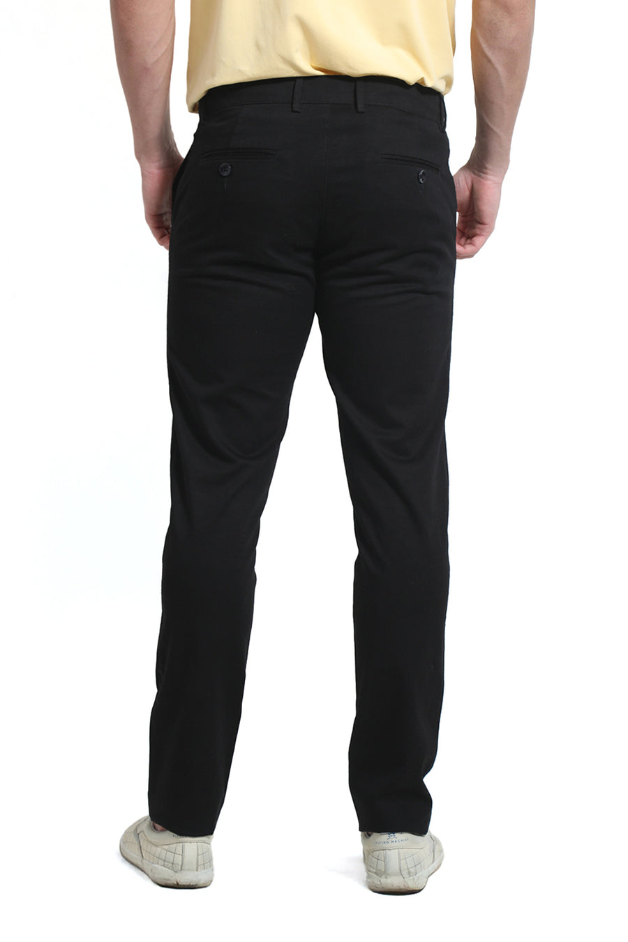 BASICS TAPERED FIT AFTER DARK BLACK COTTON STRETCH DOBBY TROUSER