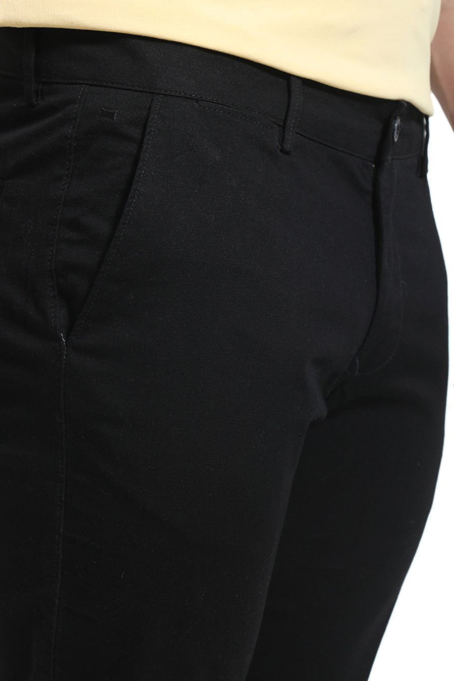 BASICS TAPERED FIT AFTER DARK BLACK COTTON STRETCH DOBBY TROUSER