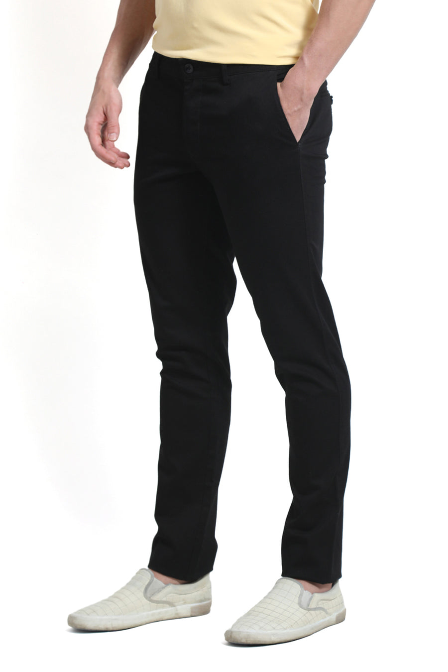 BASICS TAPERED FIT AFTER DARK BLACK COTTON STRETCH DOBBY TROUSER