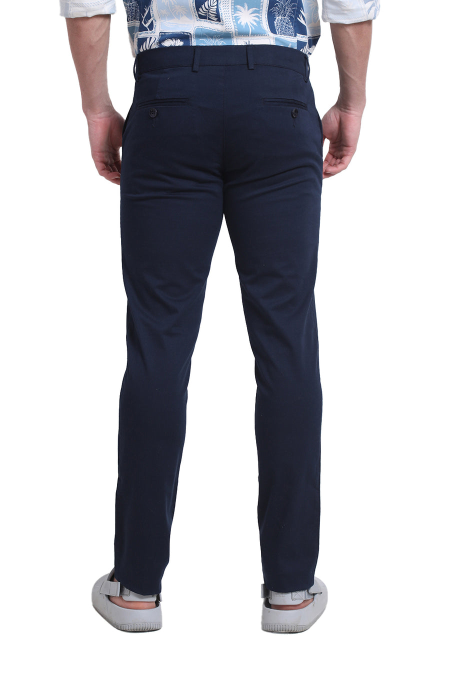 BASICS TAPERED FIT BLUE NIGHT NAVY COTTON STRETCH DOBBY TROUSER