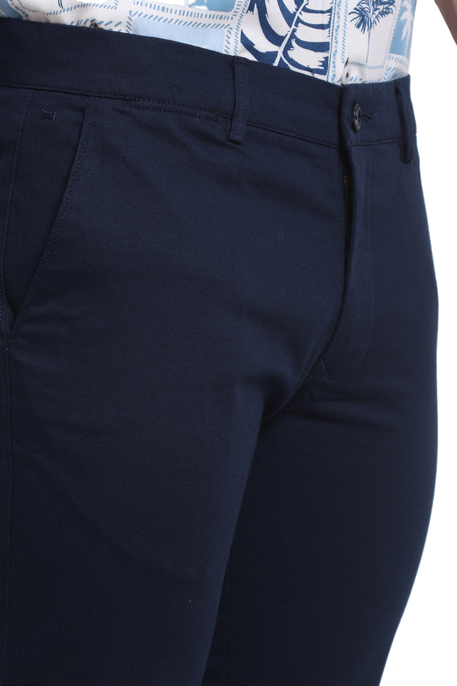 BASICS TAPERED FIT BLUE NIGHT NAVY COTTON STRETCH DOBBY TROUSER