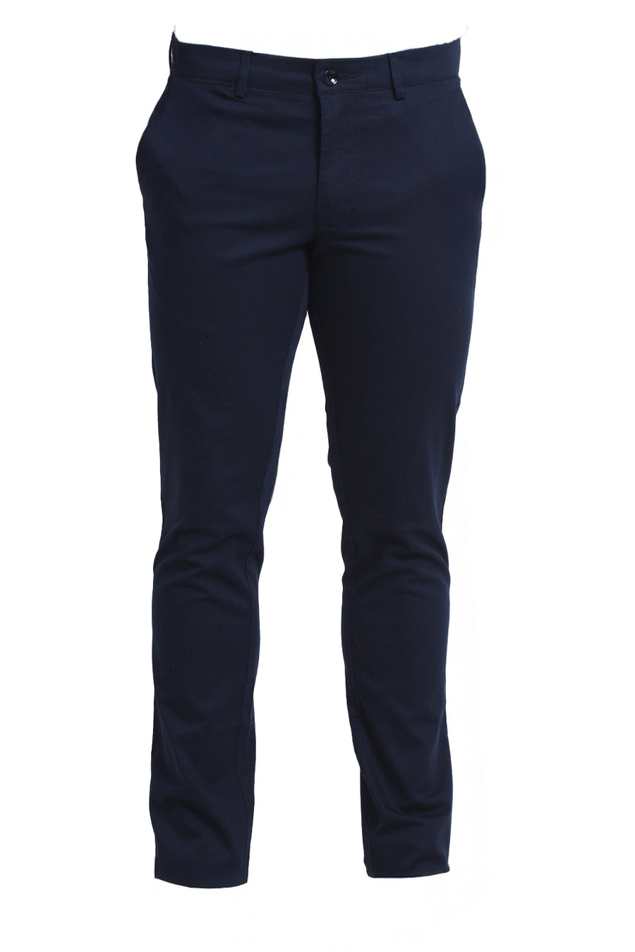 BASICS TAPERED FIT BLUE NIGHT NAVY COTTON STRETCH DOBBY TROUSER