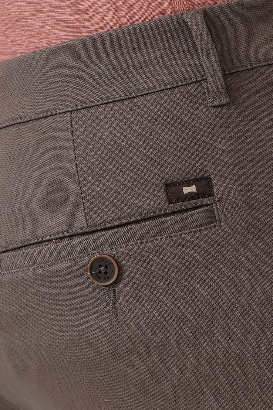 BASICS TAPERED FIT MOREL BROWN COTTON STRETCH DOBBY TROUSER
