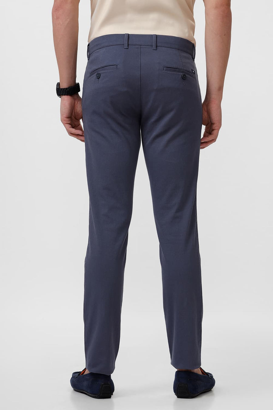 BASICS TAPERED FIT BERING SEA BLUE COTTON STRETCH DOBBY TROUSER