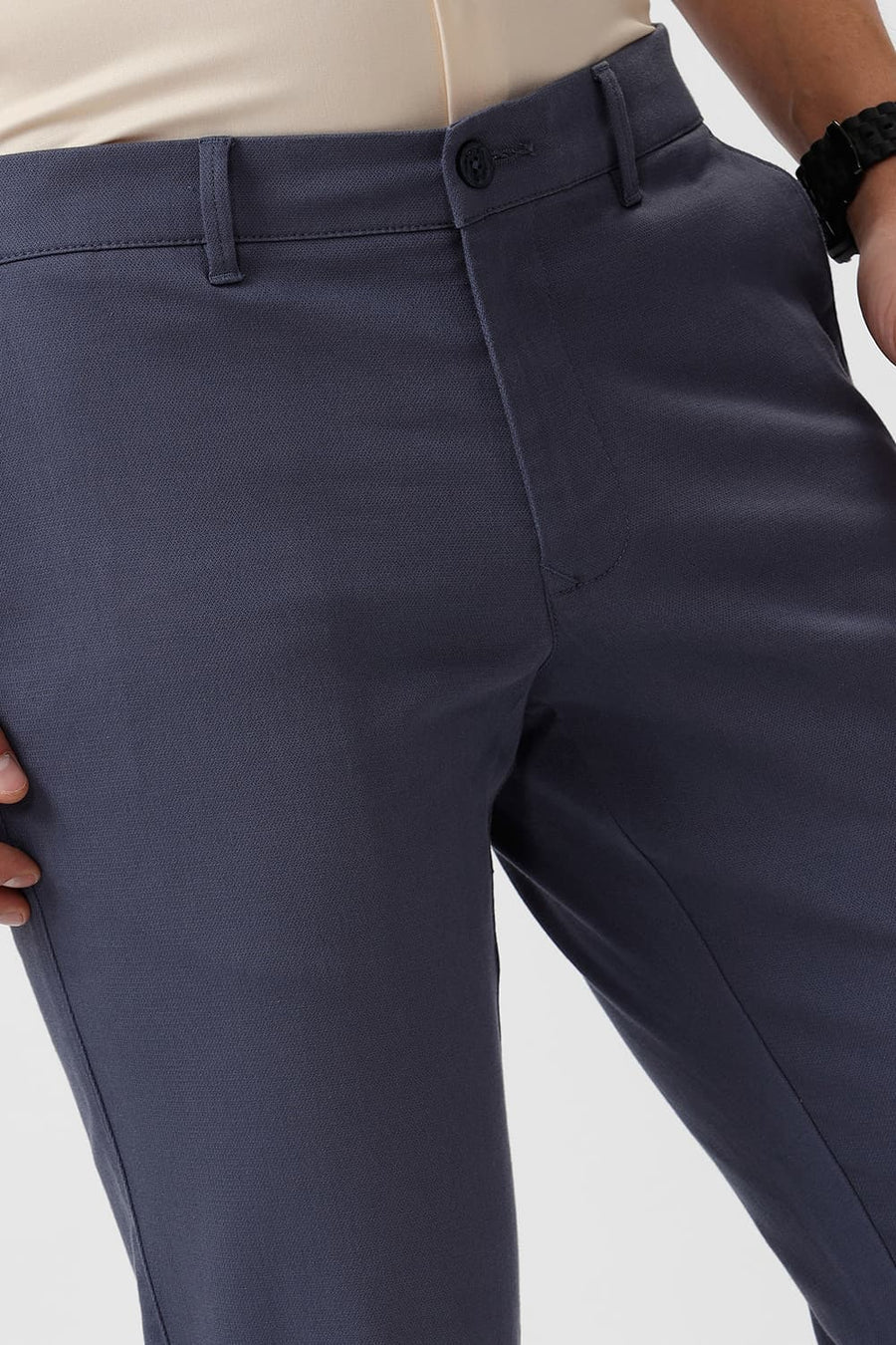 BASICS TAPERED FIT BERING SEA BLUE COTTON STRETCH DOBBY TROUSER