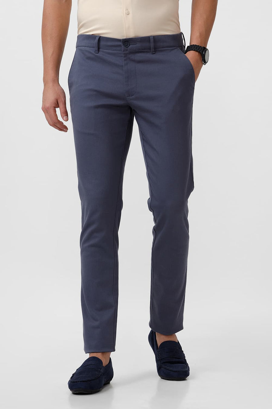 BASICS TAPERED FIT BERING SEA BLUE COTTON STRETCH DOBBY TROUSER