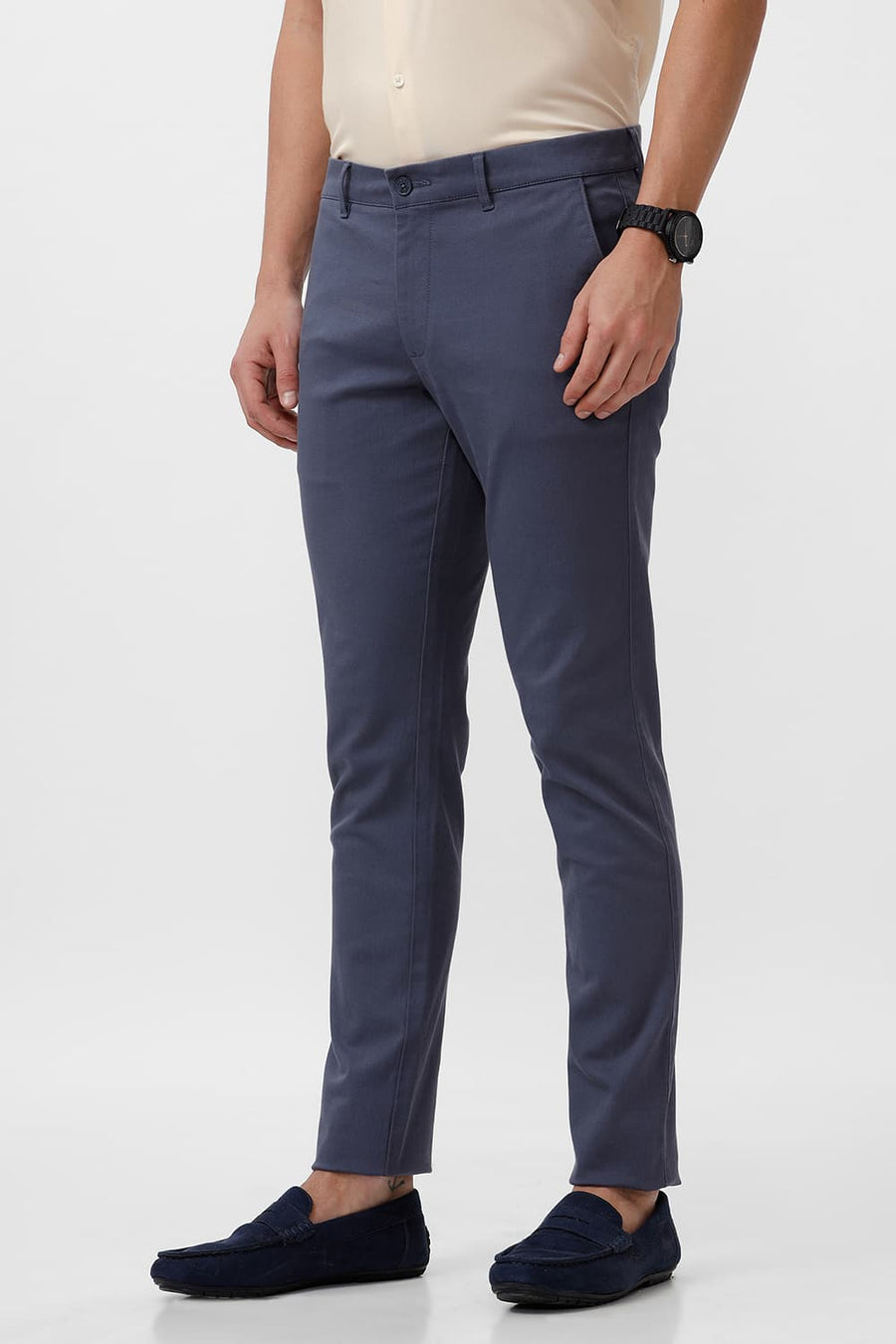 BASICS TAPERED FIT BERING SEA BLUE COTTON STRETCH DOBBY TROUSER