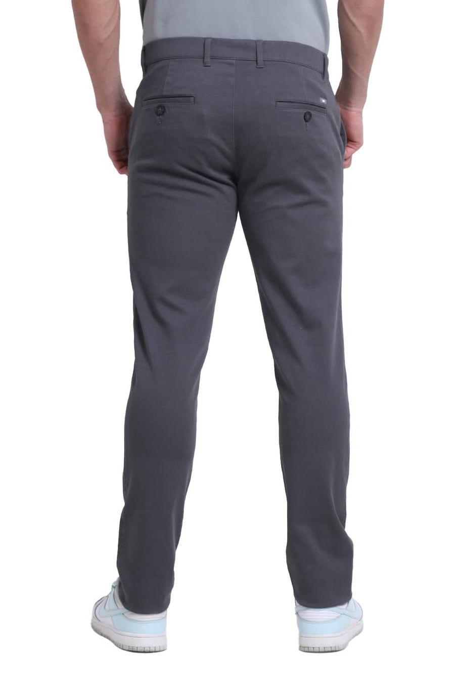 BASICS TAPERED FIT GUN METAL GREY COTTON STRETCH DOBBY TROUSER