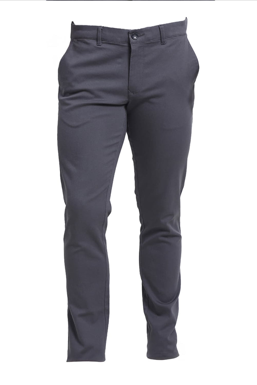 BASICS TAPERED FIT GUN METAL GREY COTTON STRETCH DOBBY TROUSER
