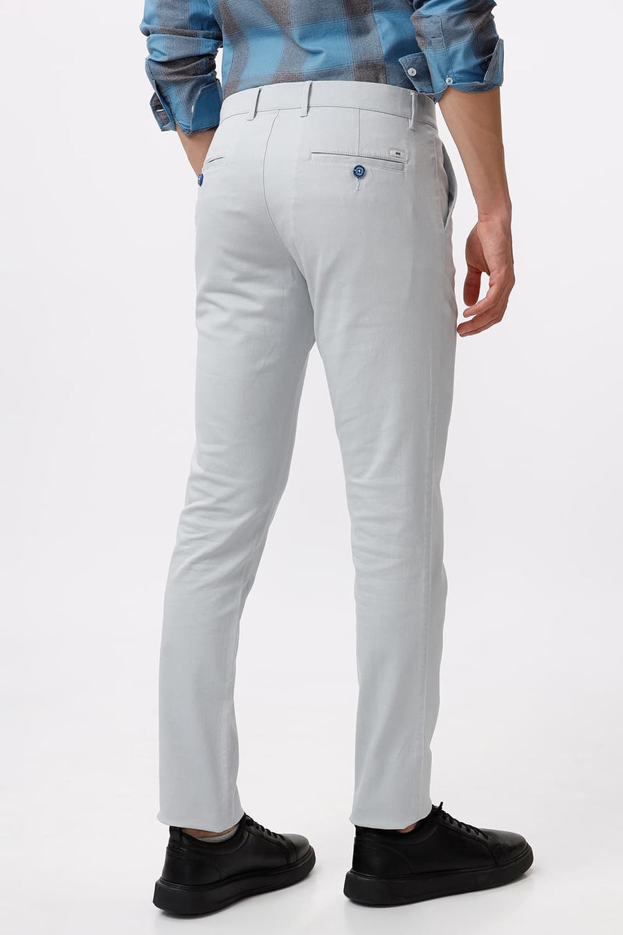 BASICS TAPERED FIT PEARL BLUE COTTON STRETCH DOBBY TROUSER