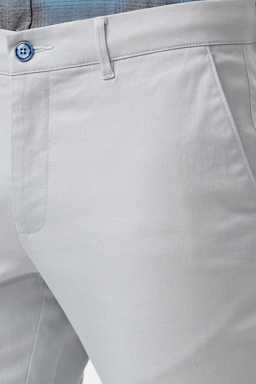 BASICS TAPERED FIT PEARL BLUE COTTON STRETCH DOBBY TROUSER