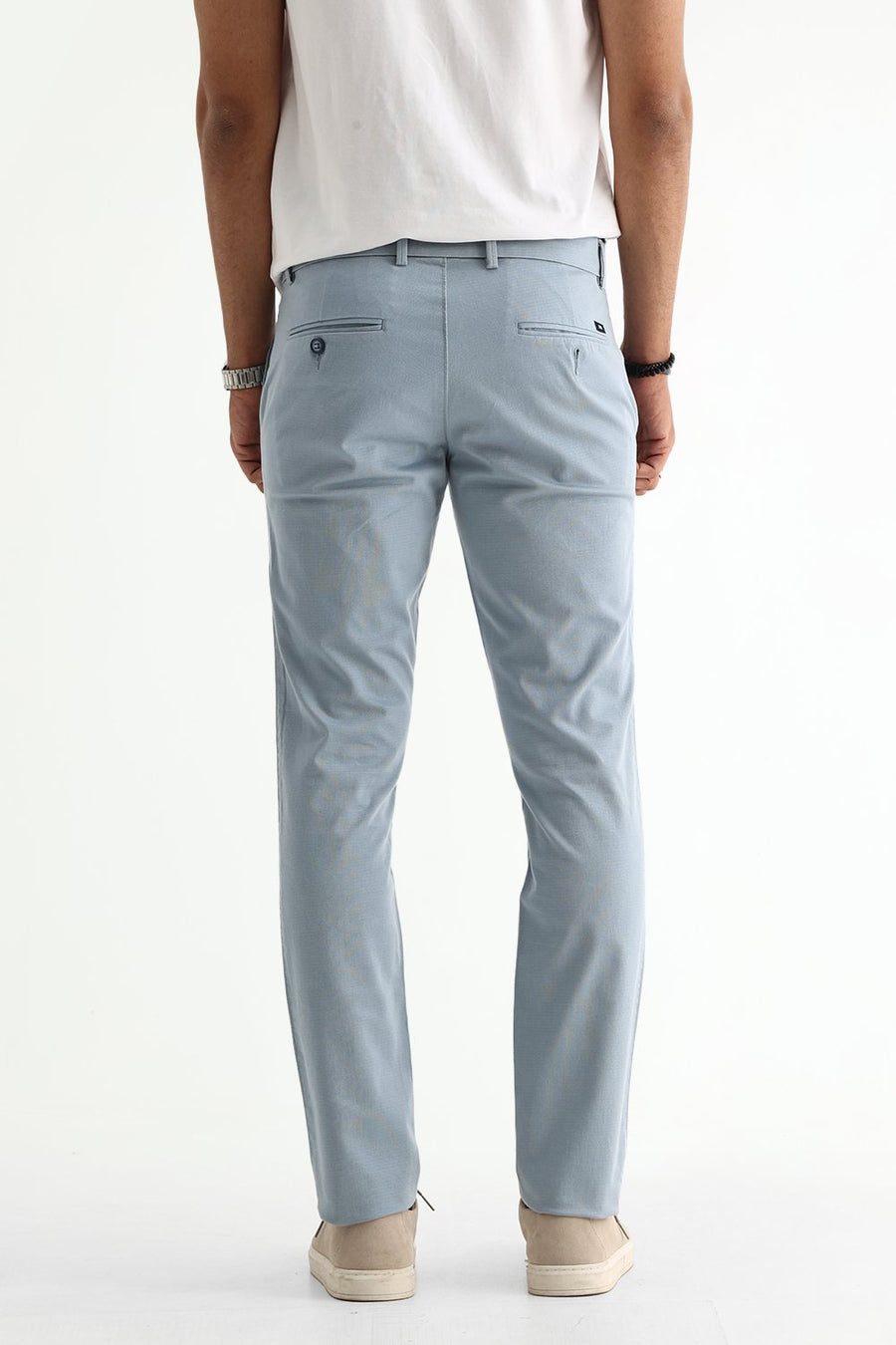 BASICS TAPERED FIT FOG BLUE COTTON STRETCH STRUCTURE TROUSER