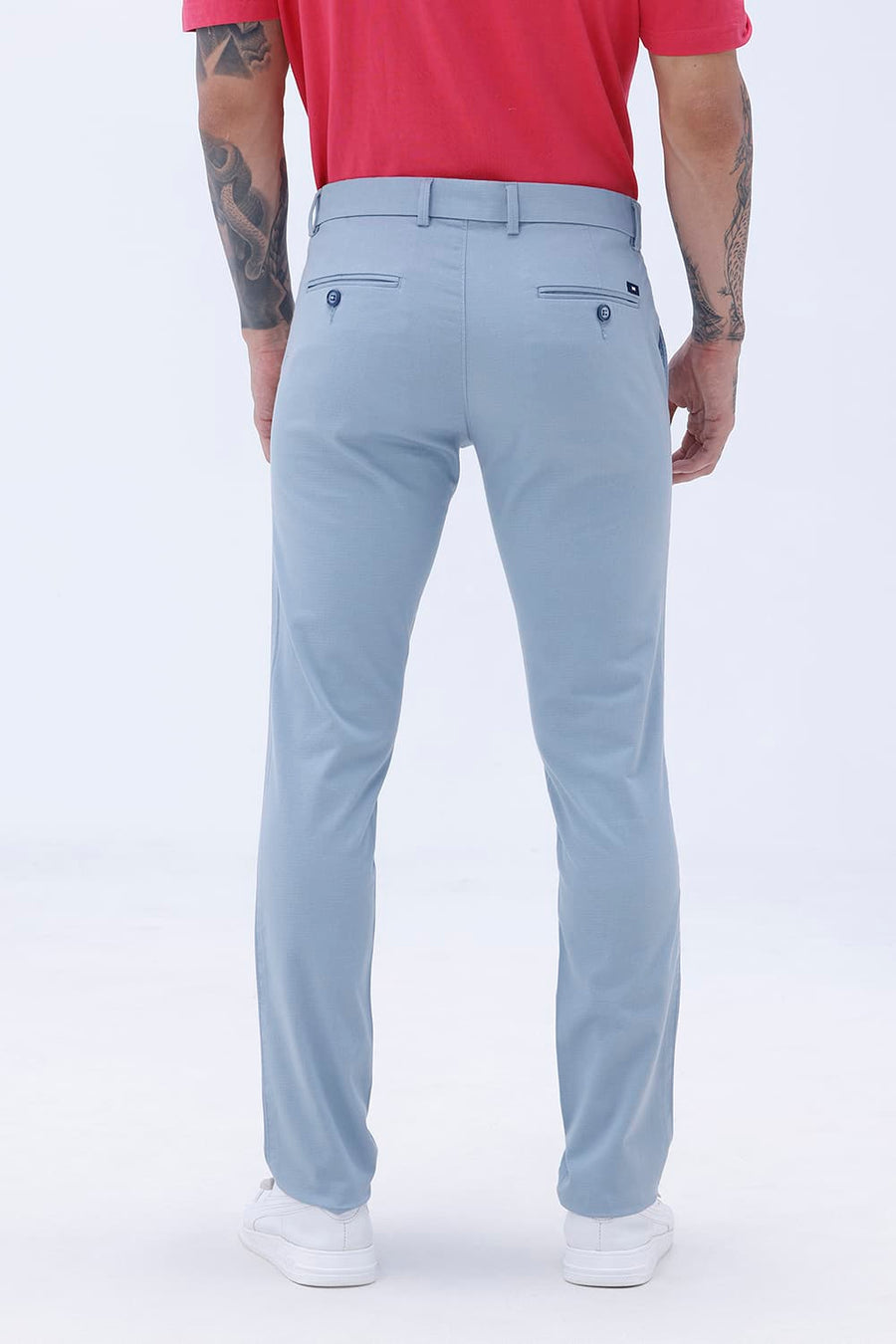 BASICS TAPERED FIT FOG BLUE COTTON STRETCH STRUCTURE TROUSER