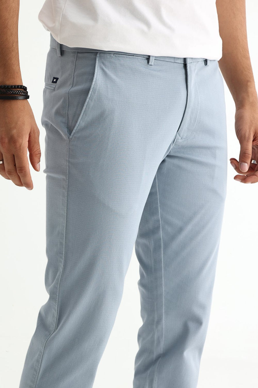 BASICS TAPERED FIT FOG BLUE COTTON STRETCH STRUCTURE TROUSER