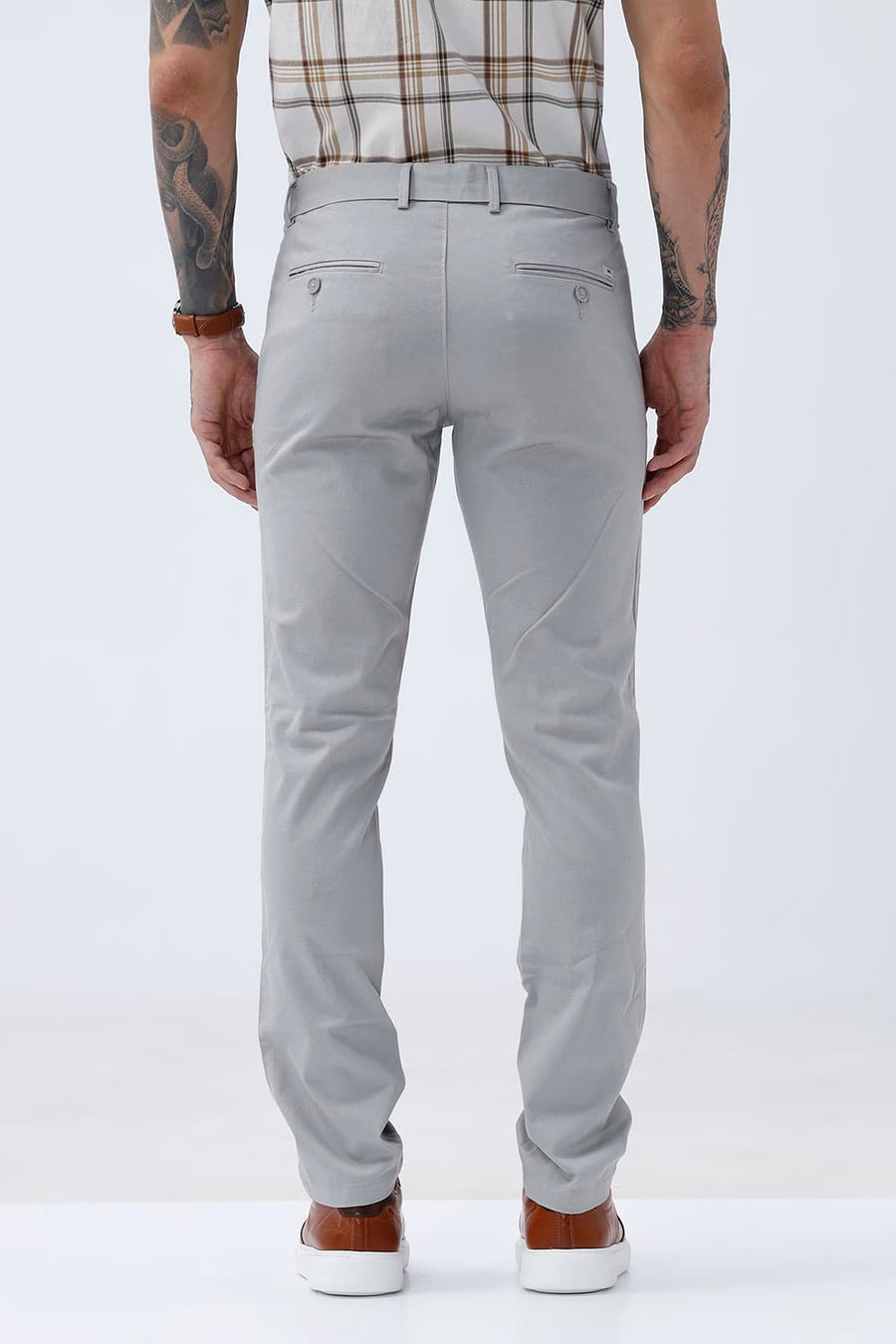 BASICS TAPERED FIT GREY ILLUSION COTTON STRETCH STRUCTURE TROUSER