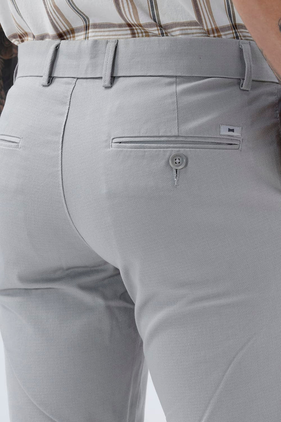 BASICS TAPERED FIT GREY ILLUSION COTTON STRETCH STRUCTURE TROUSER