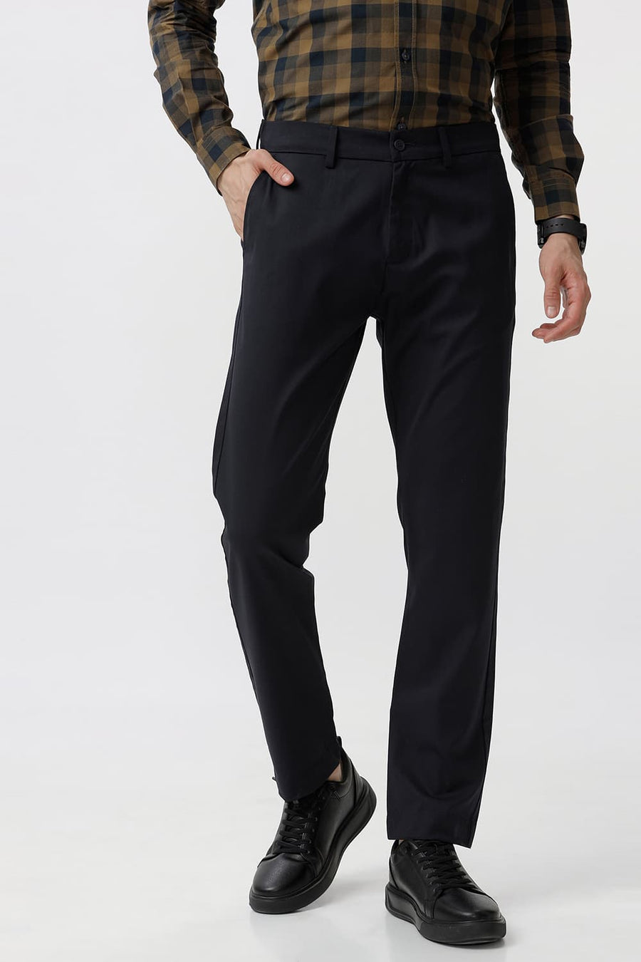 BASICS DRIFT FIT DEEP WELL NAVY CATONIC POLY VISCOSE TWILL TROUSER