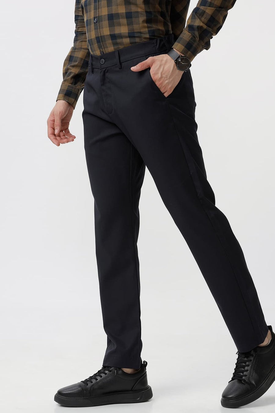 BASICS DRIFT FIT DEEP WELL NAVY CATONIC POLY VISCOSE TWILL TROUSER