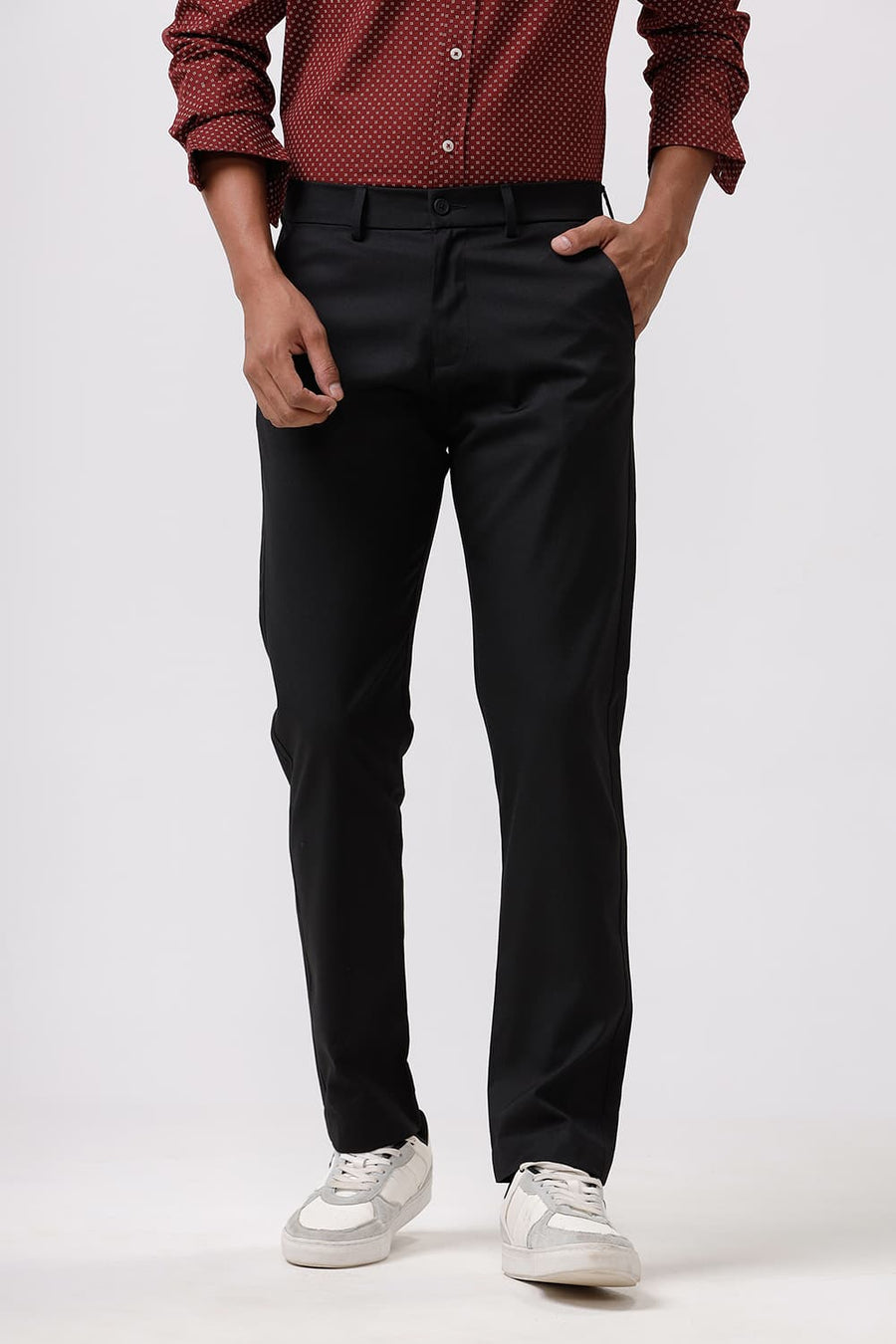 BASICS DRIFT FIT JET BLACK CATONIC POLY VISCOSE TWILL TROUSER