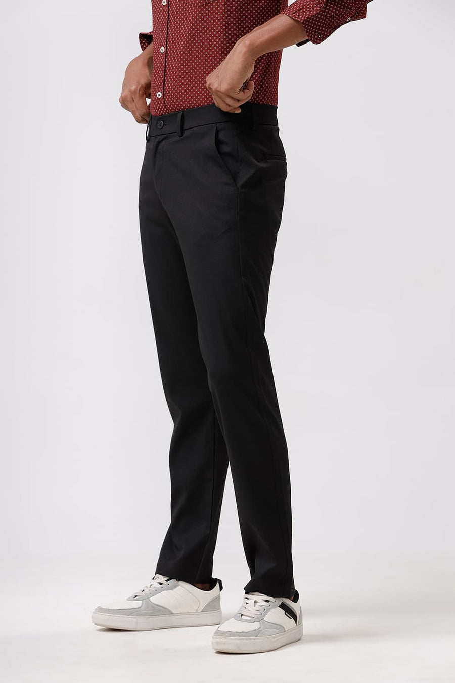 BASICS DRIFT FIT JET BLACK CATONIC POLY VISCOSE TWILL TROUSER