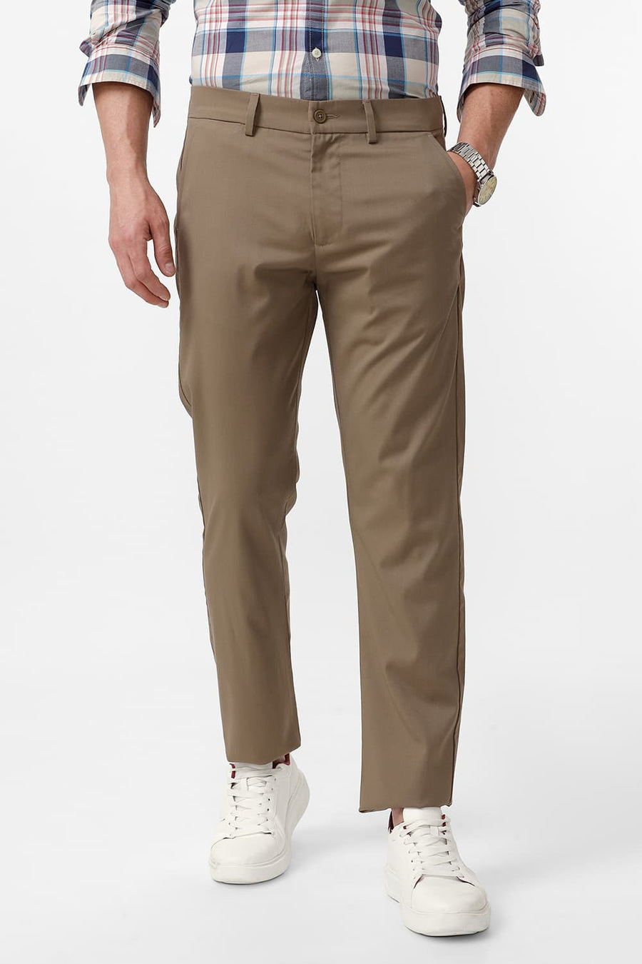BASICS DRIFT FIT BUTTER NUT KHAKI CATONIC POLY VISCOSE TWILL TROUSER