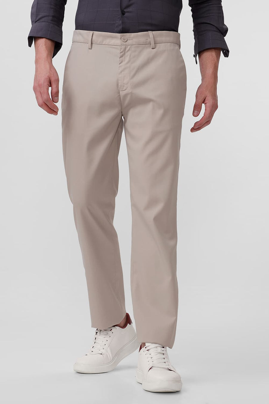 BASICS DRIFT FIT FEATHER BEIGE CATONIC POLY VISCOSE TWILL TROUSER