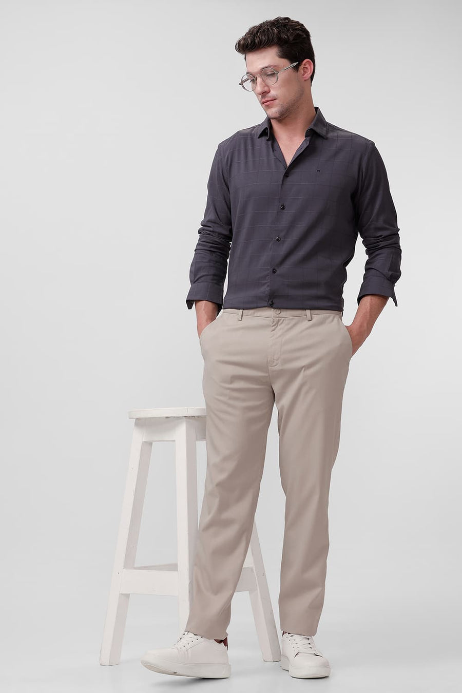 BASICS DRIFT FIT FEATHER BEIGE CATONIC POLY VISCOSE TWILL TROUSER