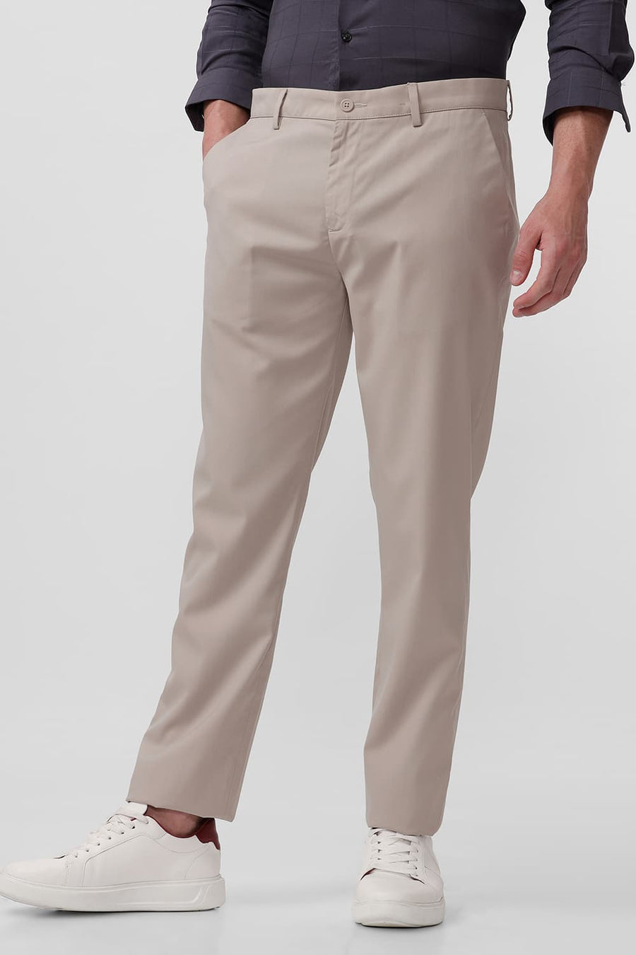 BASICS DRIFT FIT FEATHER BEIGE CATONIC POLY VISCOSE TWILL TROUSER