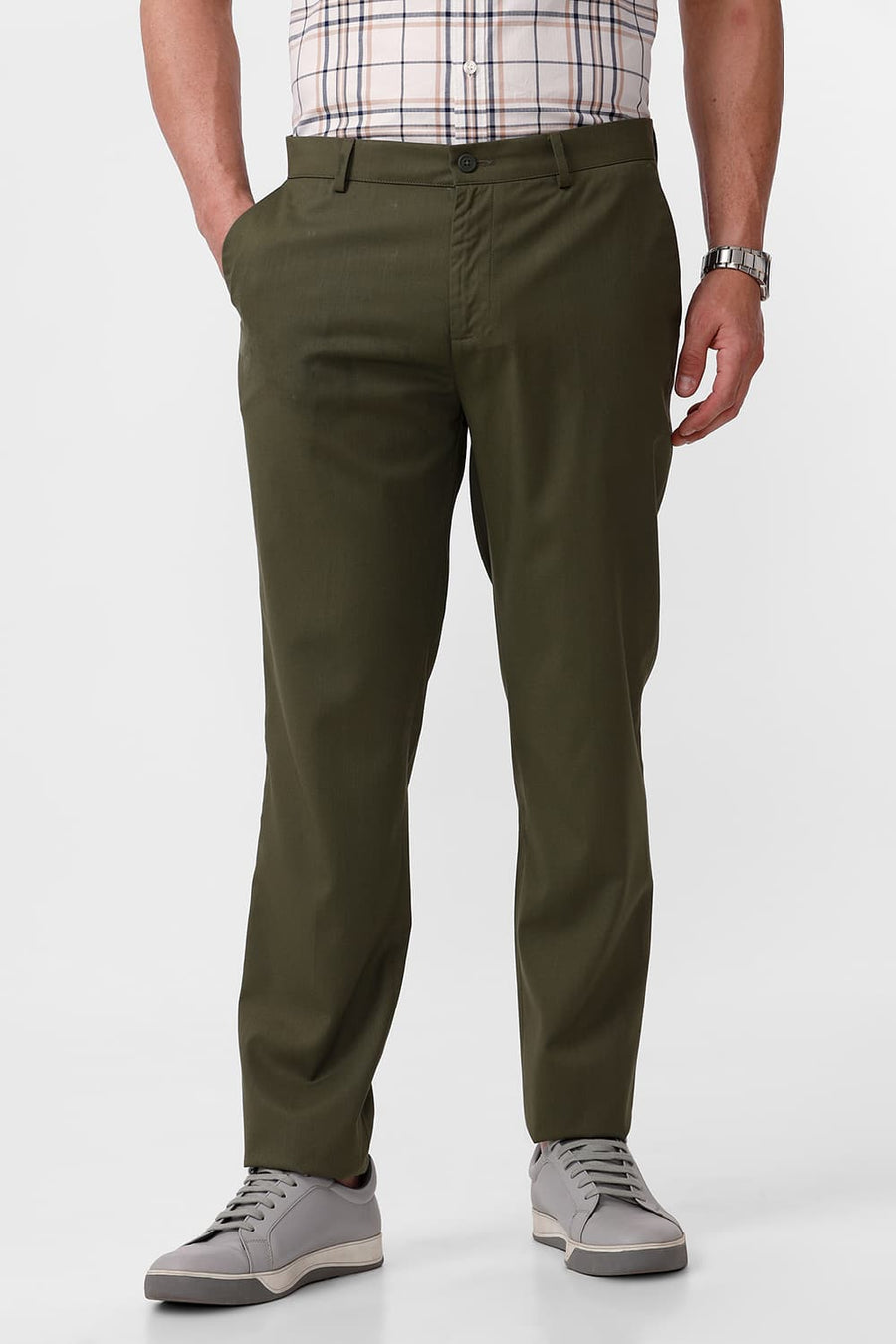 BASICS DRIFT FIT CAPULET OLIVE CATONIC POLY VISCOSE TWILL TROUSER