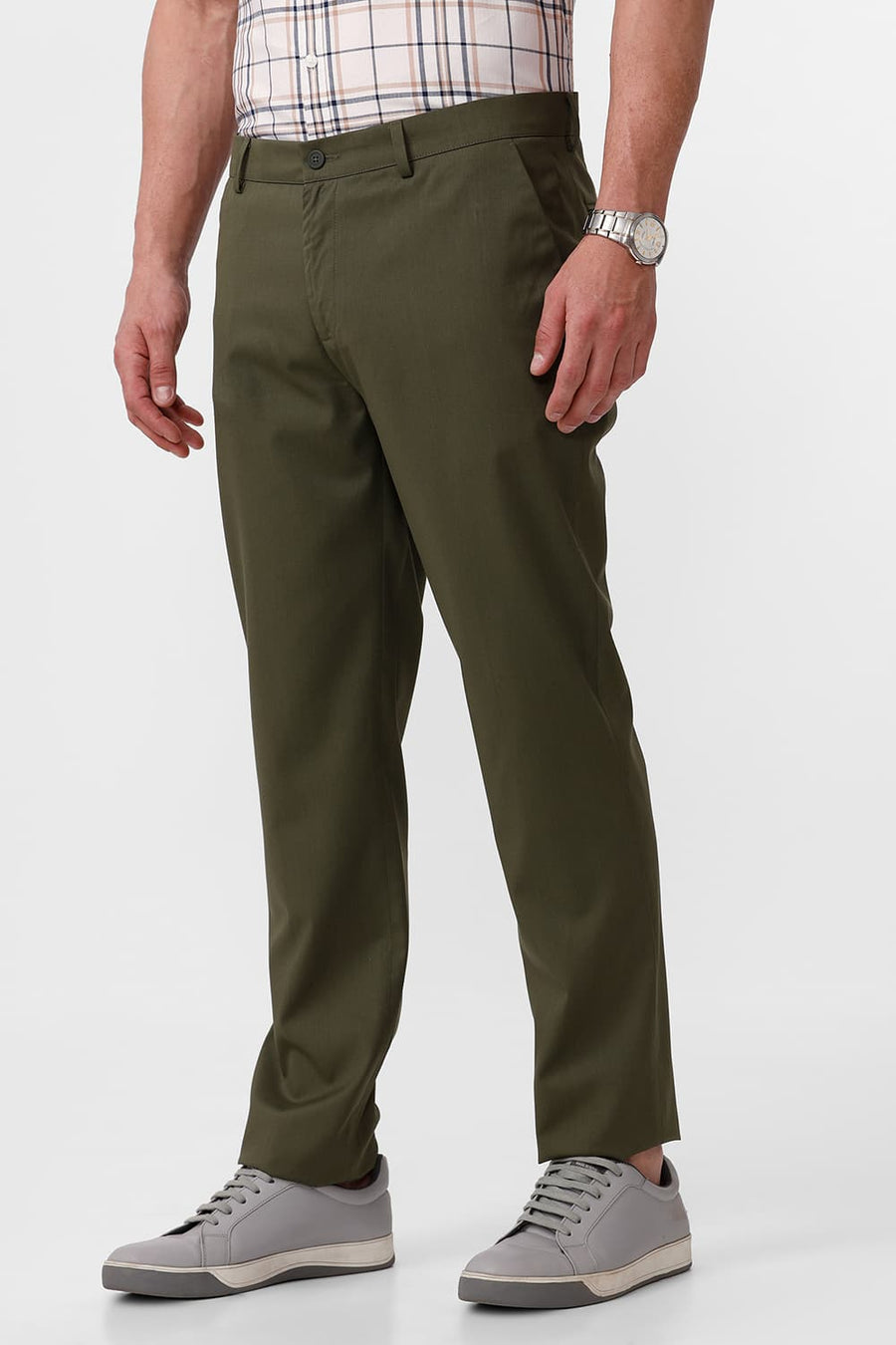 BASICS DRIFT FIT CAPULET OLIVE CATONIC POLY VISCOSE TWILL TROUSER