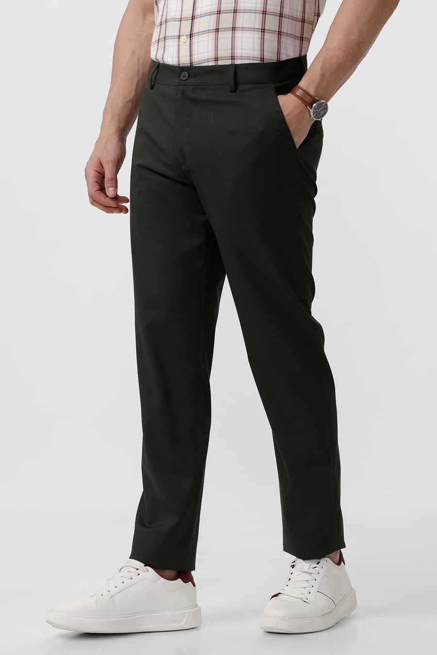 BASICS DRIFT FIT FOREST NIGHT GREEN CATONIC POLY VISCOSE TWILL TROUSER