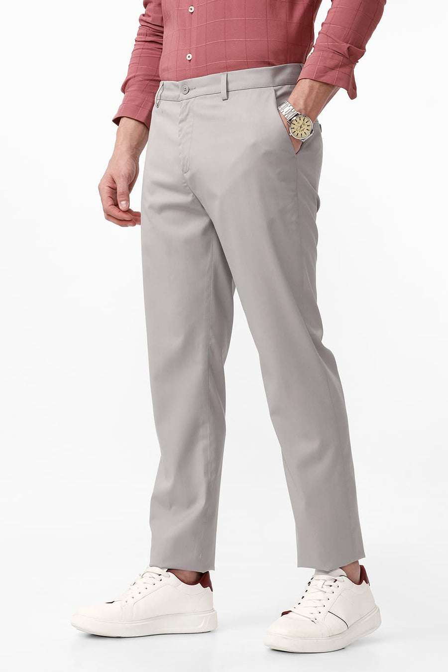 BASICS DRIFT FIT DOVE GREY CATONIC POLY VISCOSE TWILL TROUSER