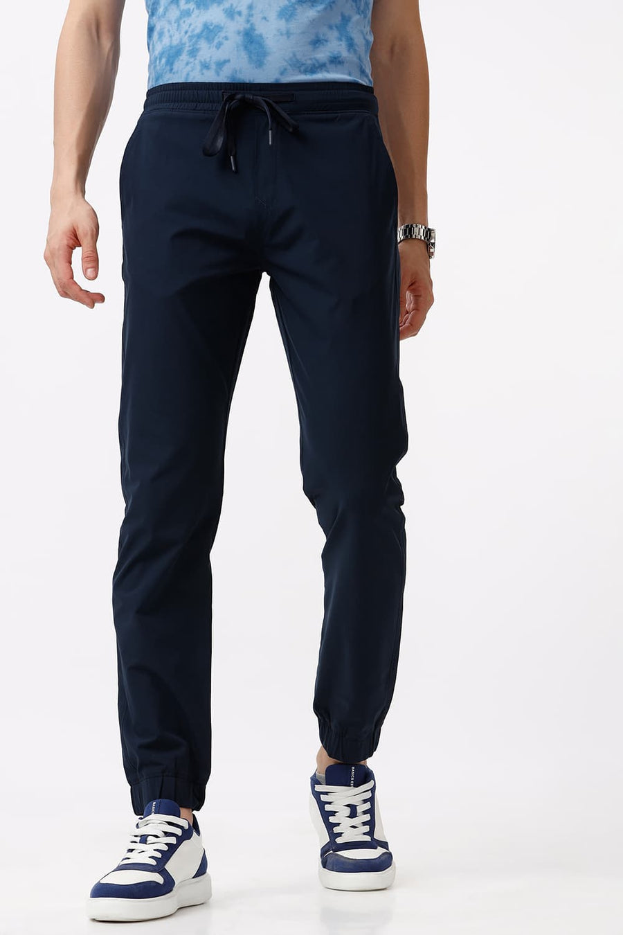 BASICS DRIFT FIT OUTER SPACE NAVY POLYESTER STRETCH DOBBY TROUSER