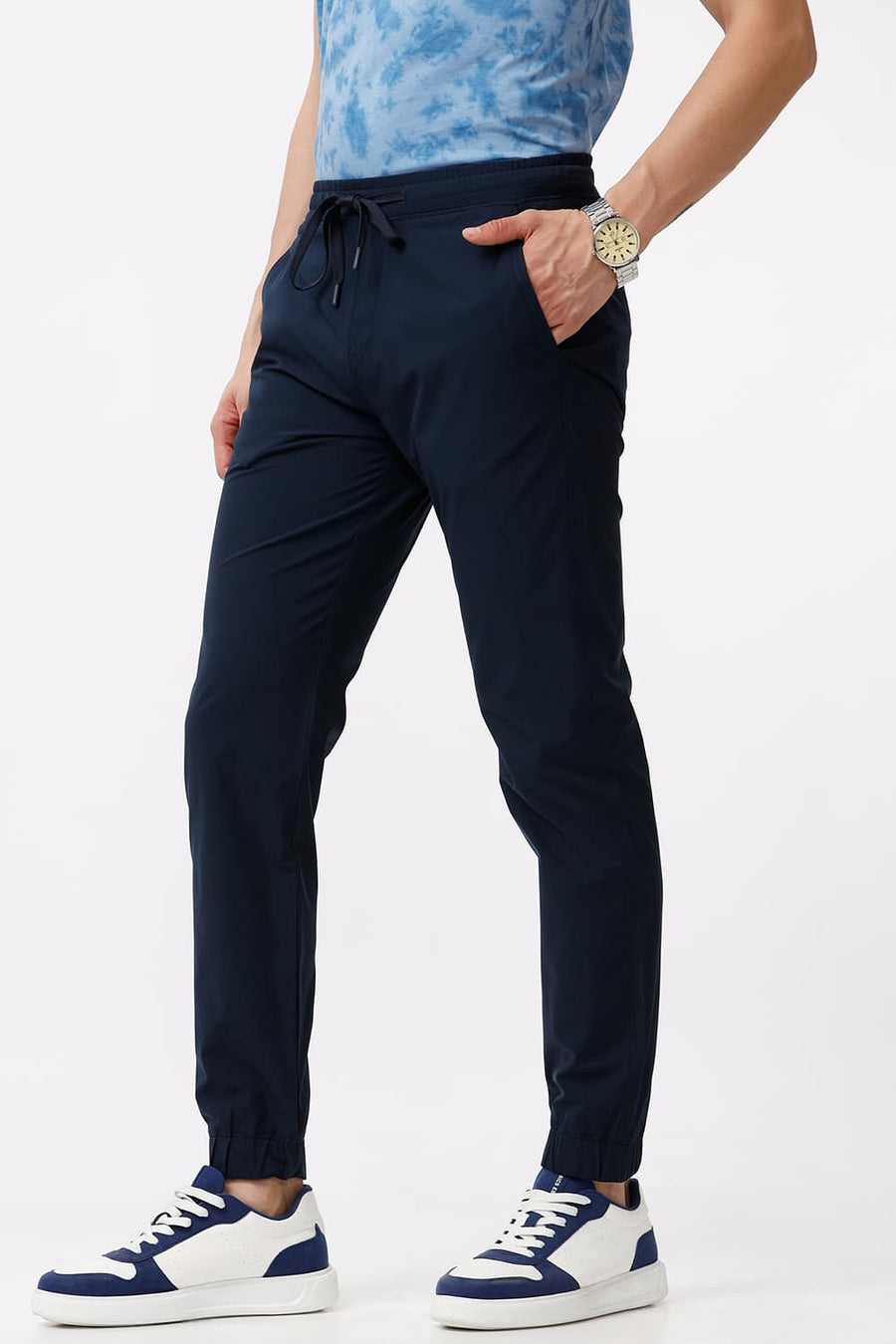 BASICS DRIFT FIT OUTER SPACE NAVY POLYESTER STRETCH DOBBY TROUSER