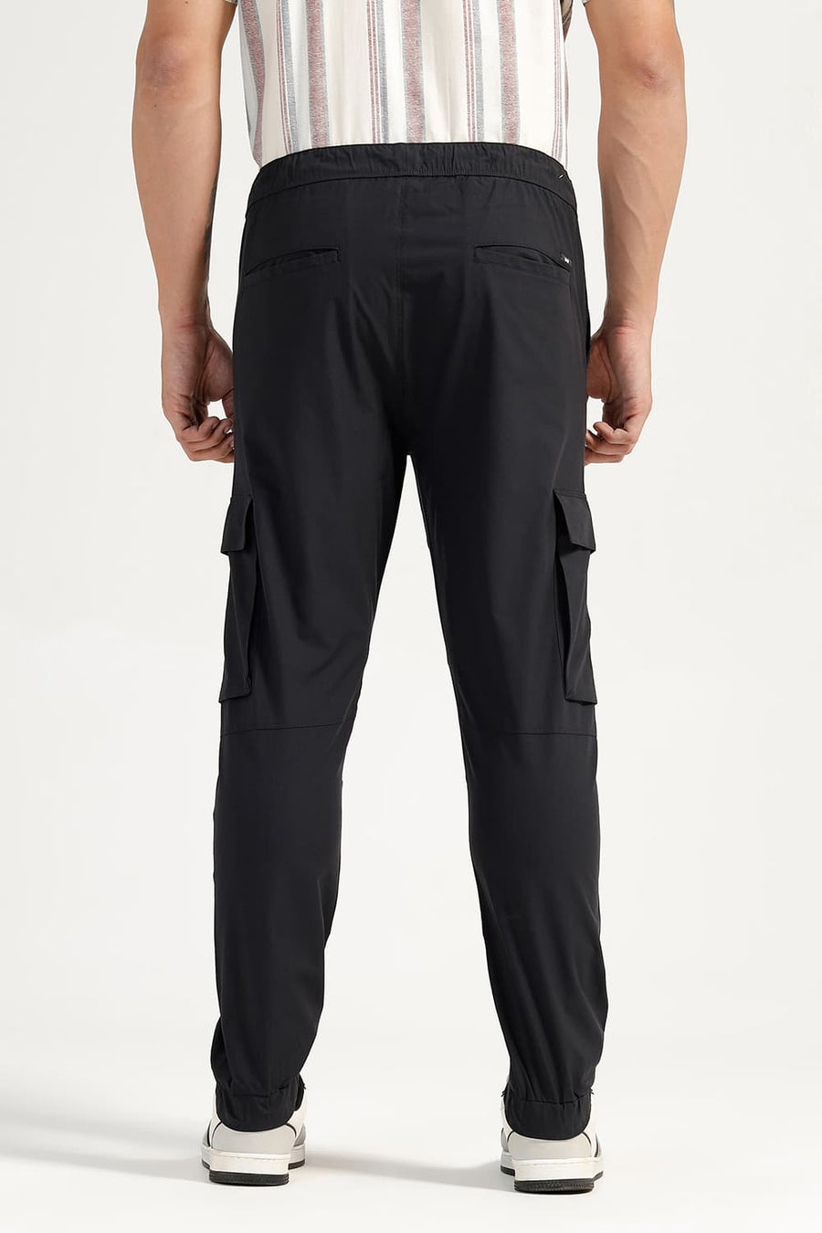 BASICS DRIFT FIT ANTHRACITE BLACK POLYESTER STRETCH DOBBY TROUSER