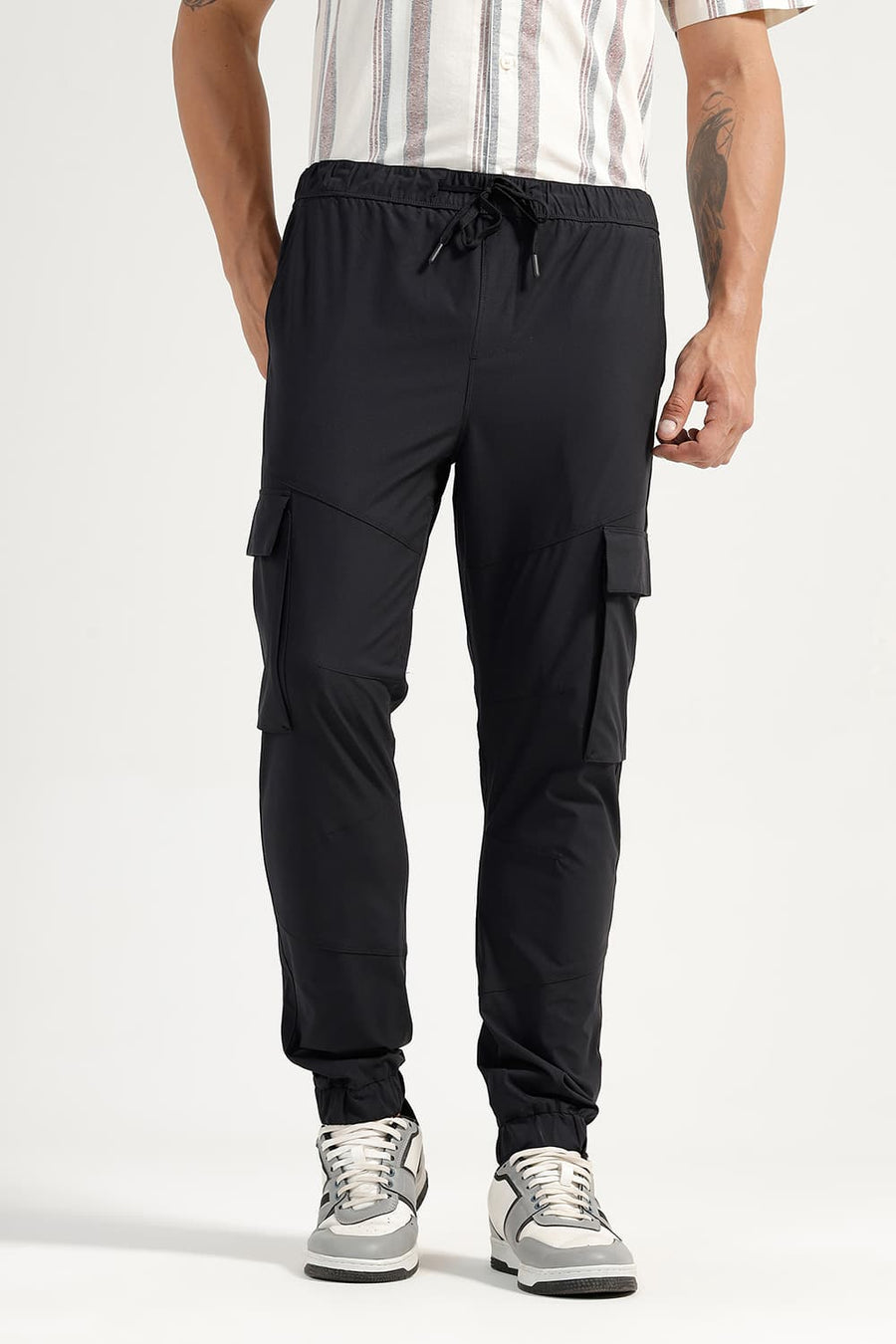 BASICS DRIFT FIT ANTHRACITE BLACK POLYESTER STRETCH DOBBY TROUSER