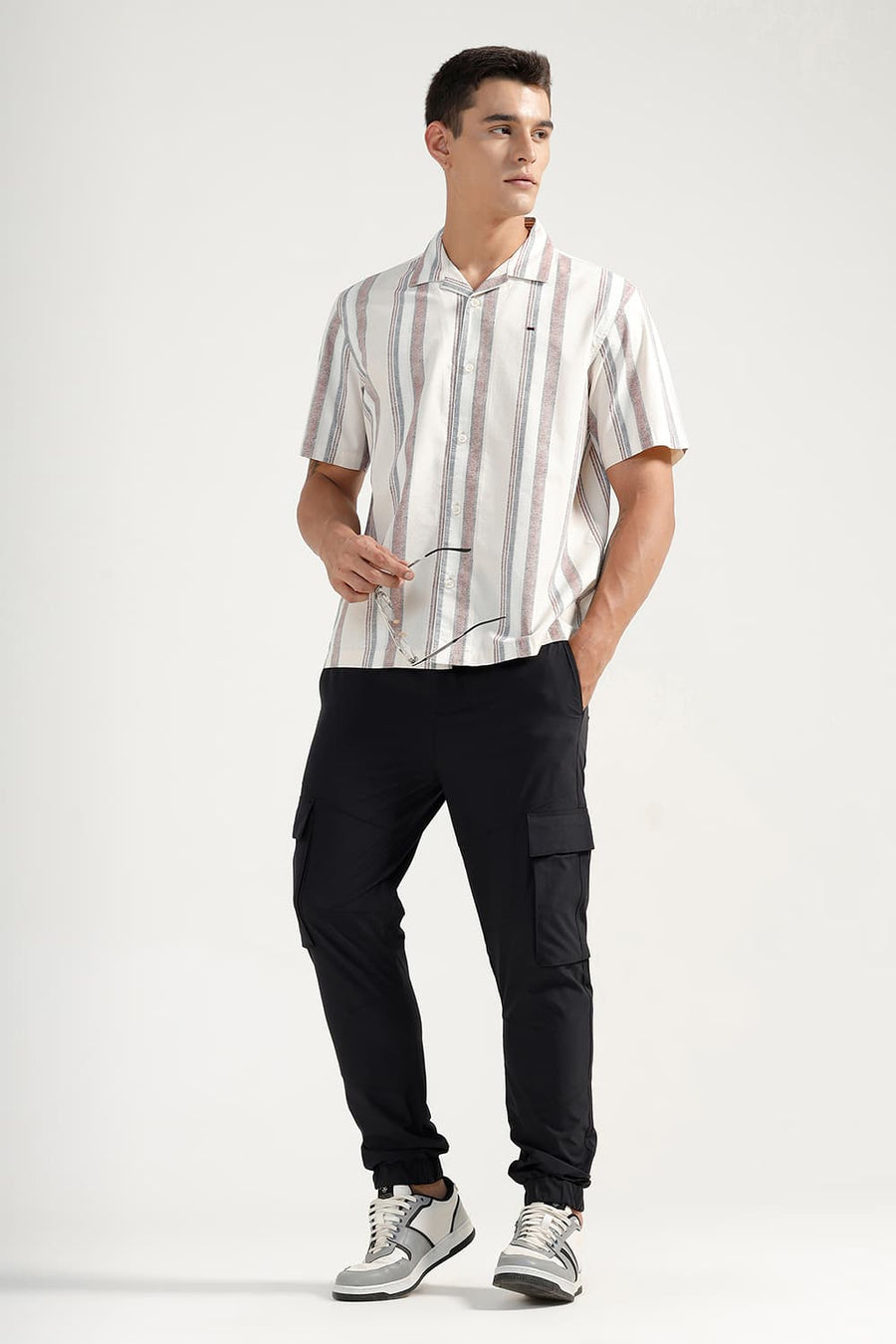 BASICS DRIFT FIT ANTHRACITE BLACK POLYESTER STRETCH DOBBY TROUSER