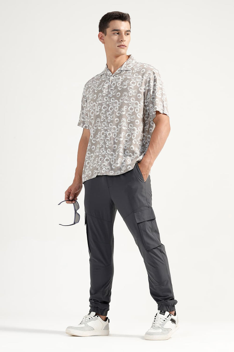 BASICS DRIFT FIT GUNMETAL GREY POLYESTER STRETCH DOBBY TROUSER